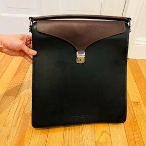 Hester Van Eeghen Black Brown Accordion Design Handbag Purse Backpack